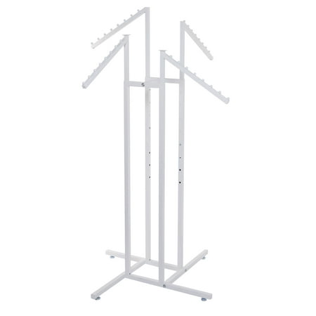 SSWBasics White 4-Way Clothes Rack with Slant Arms - Sturdy Garment Rack for Retail Display - Versatile Hanging Clothes Rack for Organized Clothing Storage