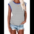 thumbnail image 2 of Tops de Mujer Elegantes e Informales de Verano A Rayas, Tops de Corta con Bloques de Color, Corte Holgado, Azul L, 2 of 9