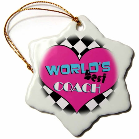 3dRose Worlds Best Coach Pink - Snowflake Ornament, (Best Batting Coach In The World)