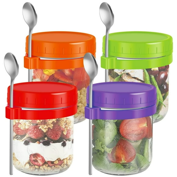 4Pcs Overnight Oats Jars with Lid Reusable Glass Overnight Oats Jars with Spoons 12.3oz Oats Jar