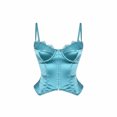 thumbnail image 6 of Women's Satin Corset Top Lace Trim Bustier Crop Top Spaghetti Strap Boned Bodice Mermaid Princess Fairy Cosplay Halloween Costume Clubwear Flattering Party Camisole, 6 of 6