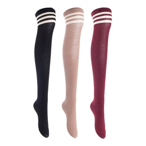 Lian LifeStyle Women's 3 Pairs Adorable Comfortable Soft Thigh High Over Knee High Cotton Socks, Size 6-9, JMYP1022 Black, Khaki, Wine