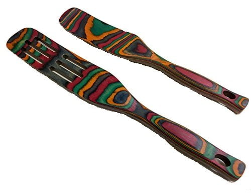Spurtle Set 2-Piece Exotic PakkaWood (Stirring Spatula/Spoon) 13-inch Slotted Spurtle and 11