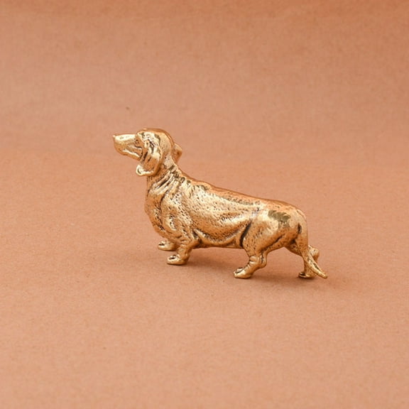 Solid Brass Dachshund Dog Ornament Miniature Desk Decor Home Office Accessory