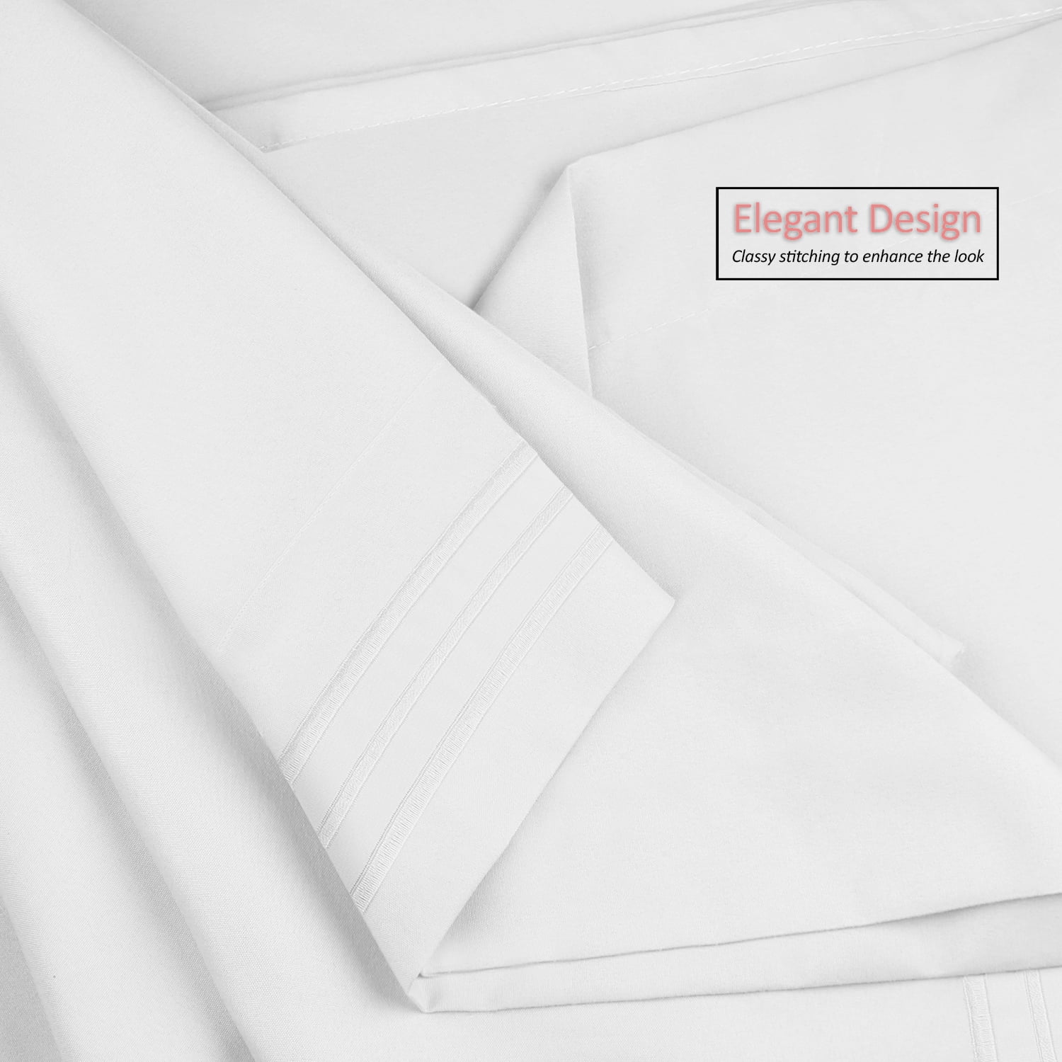 Clara Clark Premier 1800 Microfiber Collection 3-Line Bed Sheet Set, Full Size, White