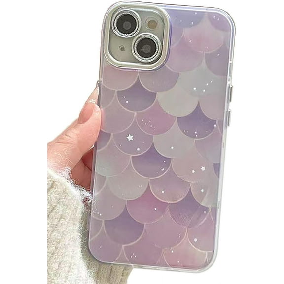 Glitter Gradient Scale Star Soft Phone Case Compatible with iPhone Case (Purple,iPhone 13 Pro)