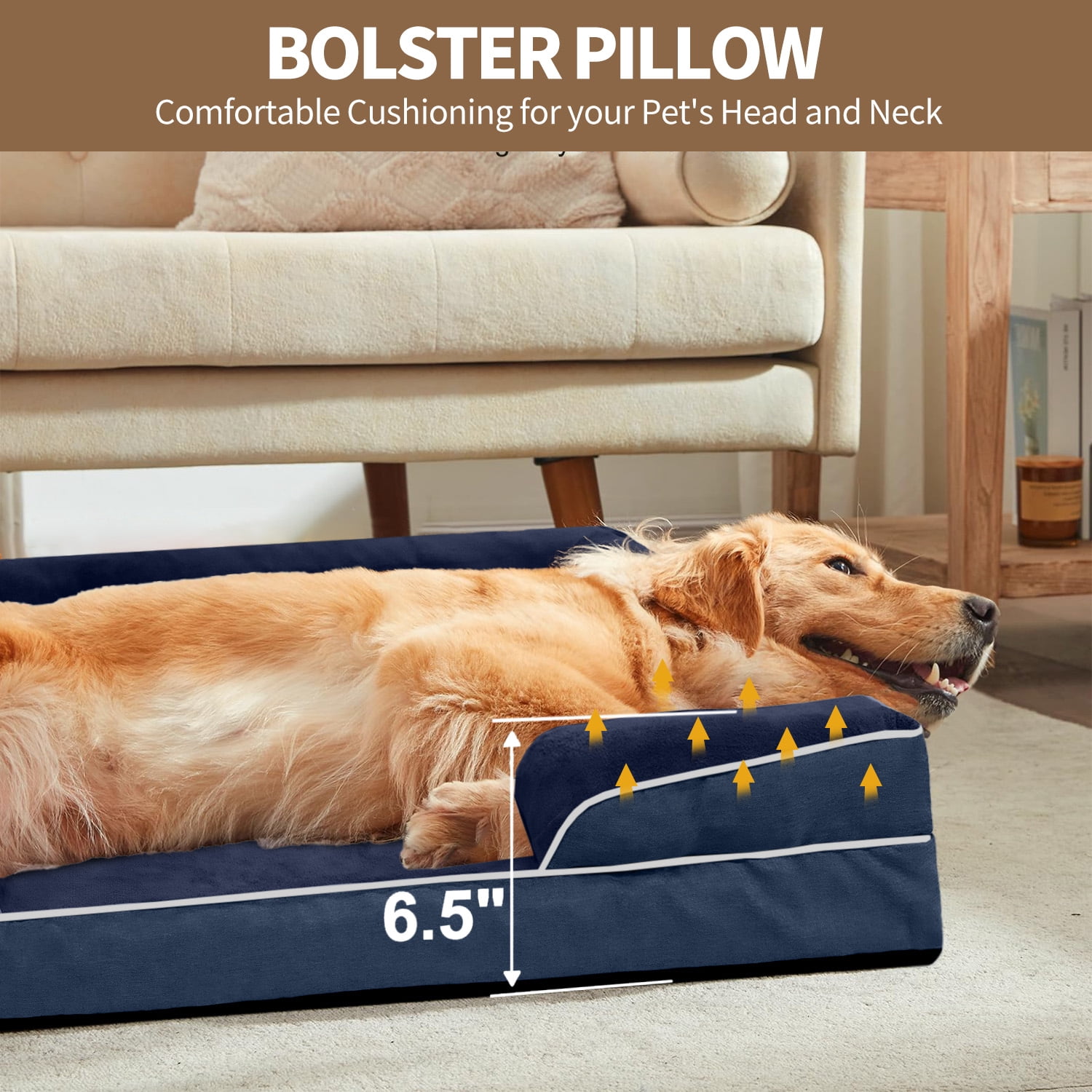 PayUSD XXL Orthopedic Dog Bed, Memory Foam Dog Sofa Beds for Giant Dogs, Supportive Foam Pet Couch Bed with Removable Washable Cover and Nonskid Bottom, Dark Blue (52" L x 41" W x 8" Th)