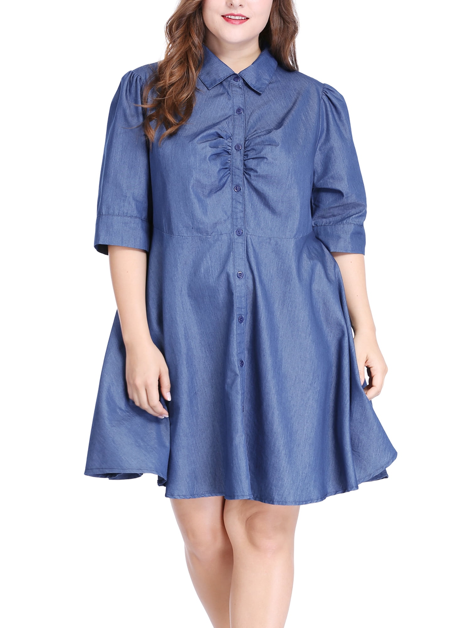 plus size button down denim dress