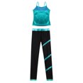 thumbnail image 4 of RUNQHUI Kids Girls Jazz Modern Dance Clothes Set Sleeveless Metallic Tank Top with Leggings 2 Piece Blue Green 6, 4 of 5