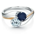 thumbnail image 2 of Gem Stone King 925 Sterling Silver and 10K Yellow Gold Sky Blue Topaz Blue Sapphire 2 Stone and Lab Grown Diamond Accent Ring for Women (1.33 Cttw, Gemstone November Birthstone, Size 6), 2 of 4