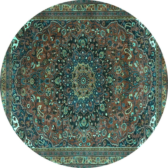 Ahgly Company Indoor Round Medallion Turquoise Blue Traditional Area Rugs, 6' Round