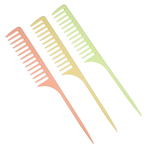 3 peines de cola de rata de dientes anchos con punta para cabello rizado húmedo para mujeres y hombres, verde, amarillo, naranja