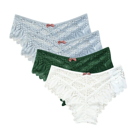 Panties for Women Tummy Lace Thongs for Women  Seamless Ladies Thong Briefs Underwear Lace Panties Plus Size Underpant Lace Thongs for Women 4 Pack Silk Panties for Women White S