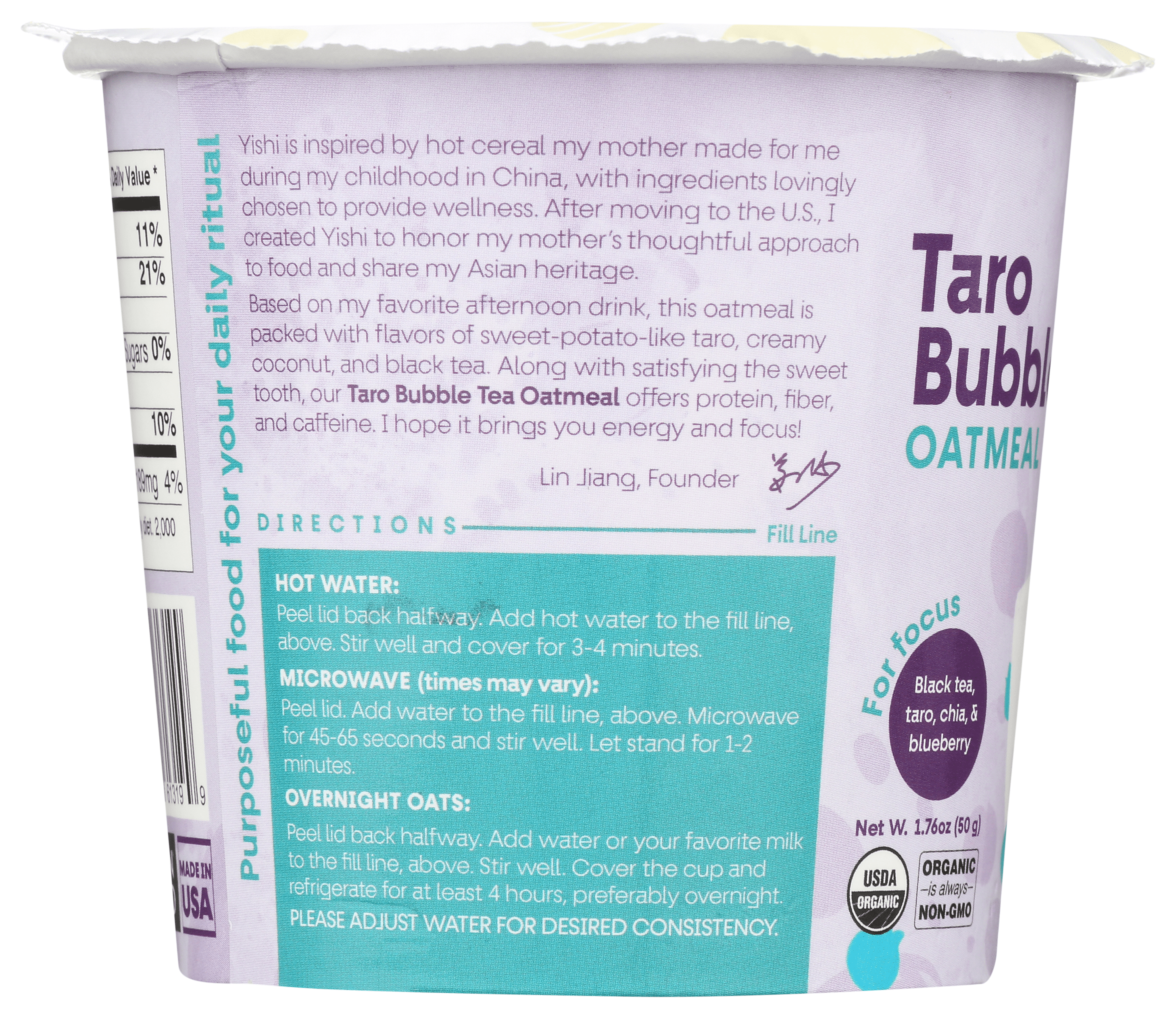 YISHI Taro Bubble Tea Instant Hot Oatmeal 1.76 oz