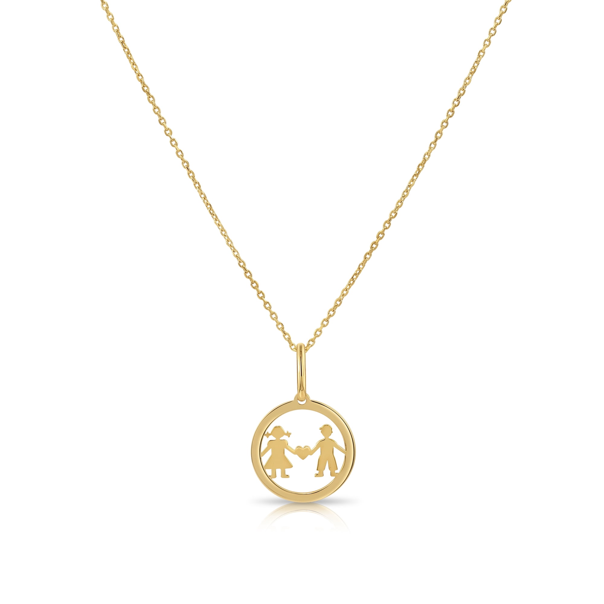 Tilo Jewelry 14K Yellow Gold Son & Daughter Pendant Charm Necklace for Women & Unisex | 18 Inch Cable Chain