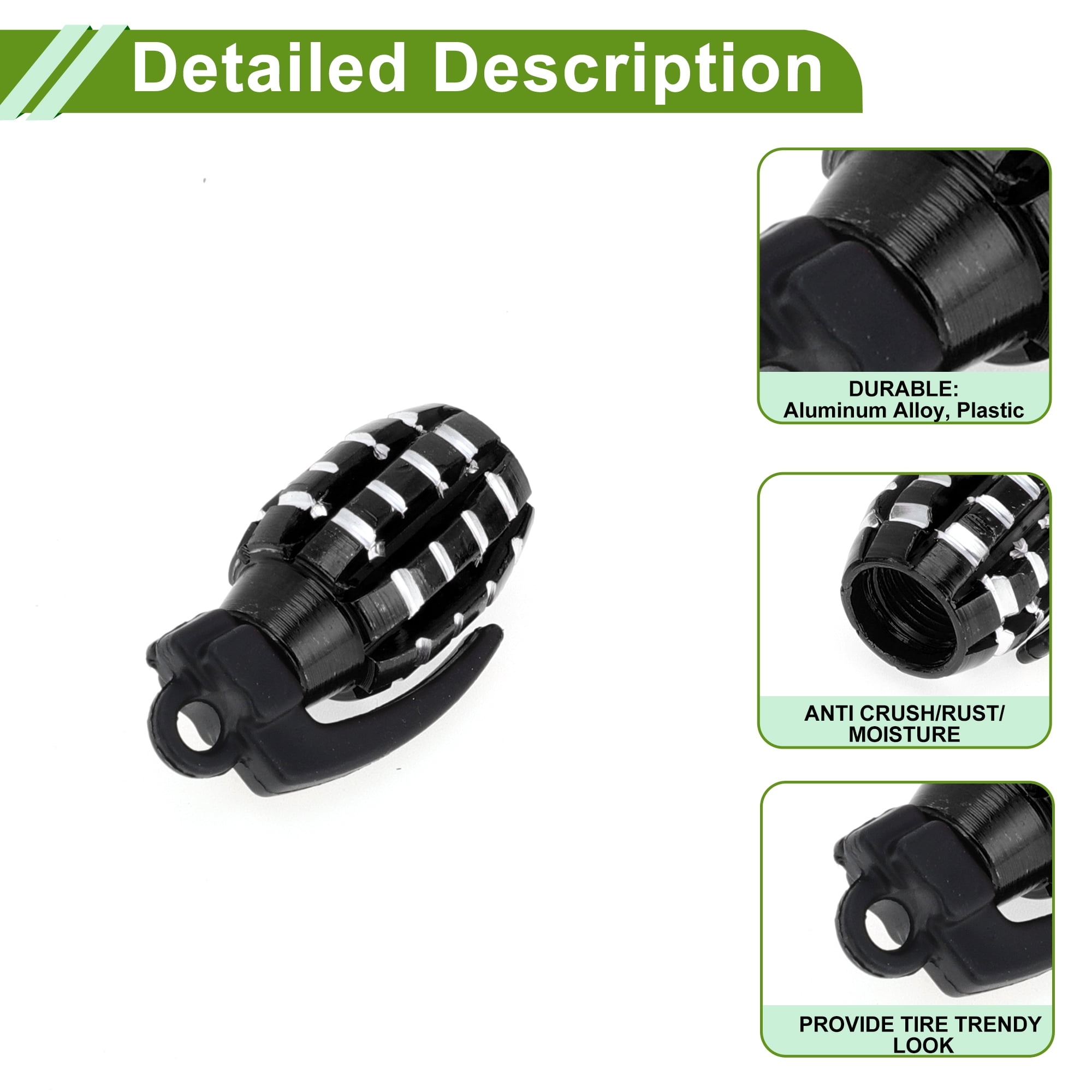 Unique Bargains Tire Valve Stem Caps Decorative Grenade Shape Dust Covers Black