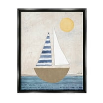 Stupell Industries Geometric Sailboat Striped Ocean Water Graphic Art Jet Black Floating Framed Canvas Print Wall Art, Design by Katie Doucette