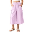 thumbnail image 2 of Girls Capri Pants with Pockets Elastic Waist Wide Leg Crop Pants Purple Capris Summer Pants for Girls Size 5-15 Years, 2 of 6