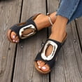 thumbnail image 3 of Rokment Women's Orthopedic Platform Wedge Slip on Sandals Trendy Casual Leather Metallic Chunky Mid Heel Dress Slides Comfortable Walking Slippers for Beach Summer Black Size 6, 3 of 7