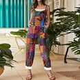 thumbnail image 5 of Women's Floral Print Jumpsuit - Vintage Strappy Cotton Linen Overalls for Summer Casual & Boho Style ,Hot Pink,M, 5 of 5