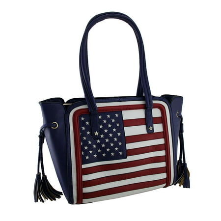 - Structured Stars and Stripes American Flag Inspired Faux Leather Handbag