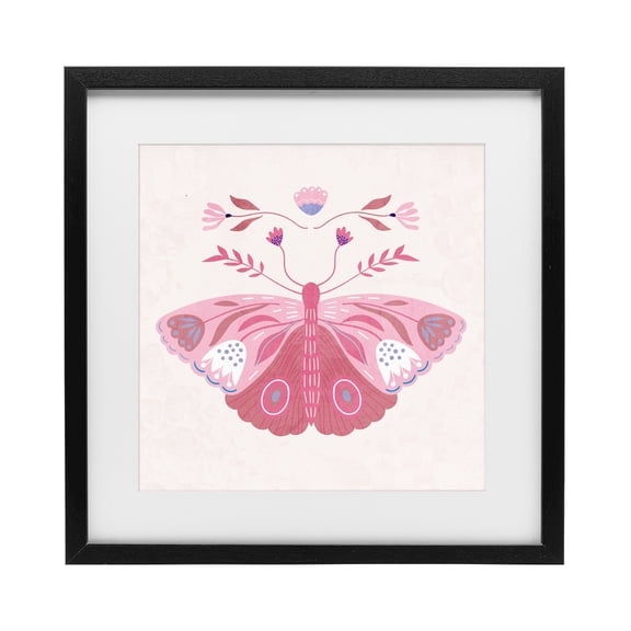 Stupell Industries Bohemian Boho Pink Folk Butterfly Black Framed Print Under Glass, 13 x 13, by Kim Allen