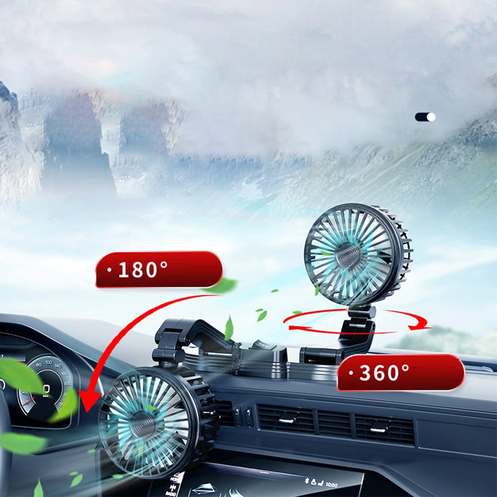 360° Adjustable Dual Head Car Fan USB Car Home Cooling Fan Powerful Double-Head