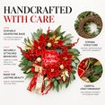 thumbnail image 4 of 24 Inch Artificial Christmas Wreath with “Merry Christmas” Sign, Red Poinsettia Flowers, Red Berries, Gold Accents and Festive Ribbon Bow, Holiday Door Decor, 4 of 9