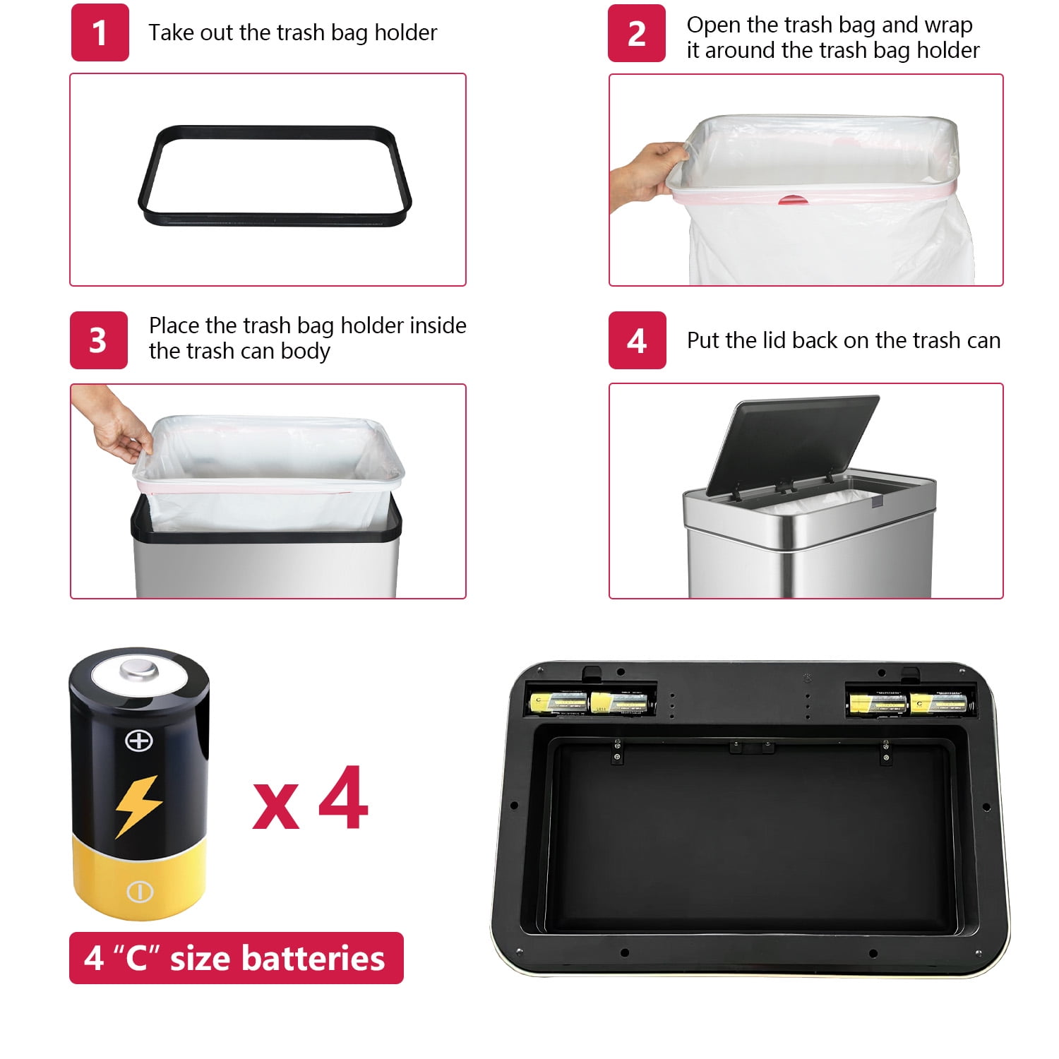 Innovaze 18 Gallon Stainless Steel Rectangular Motion Sensor Trash Can for Kitchen