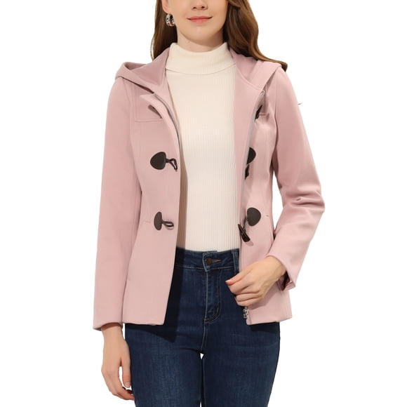 Abrigo de Duffle con Cierre Frontal para Mujeres Inspire Chic, Corto, con Capucha, Talla XL, Color Rosa