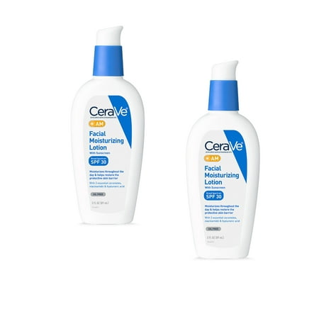 CeraVe AM Face Moisturizer with Broad Spectrum Protection, SPF 30,3 oz - 2 (Best Moisturizer For Oily Skin With Spf 15)