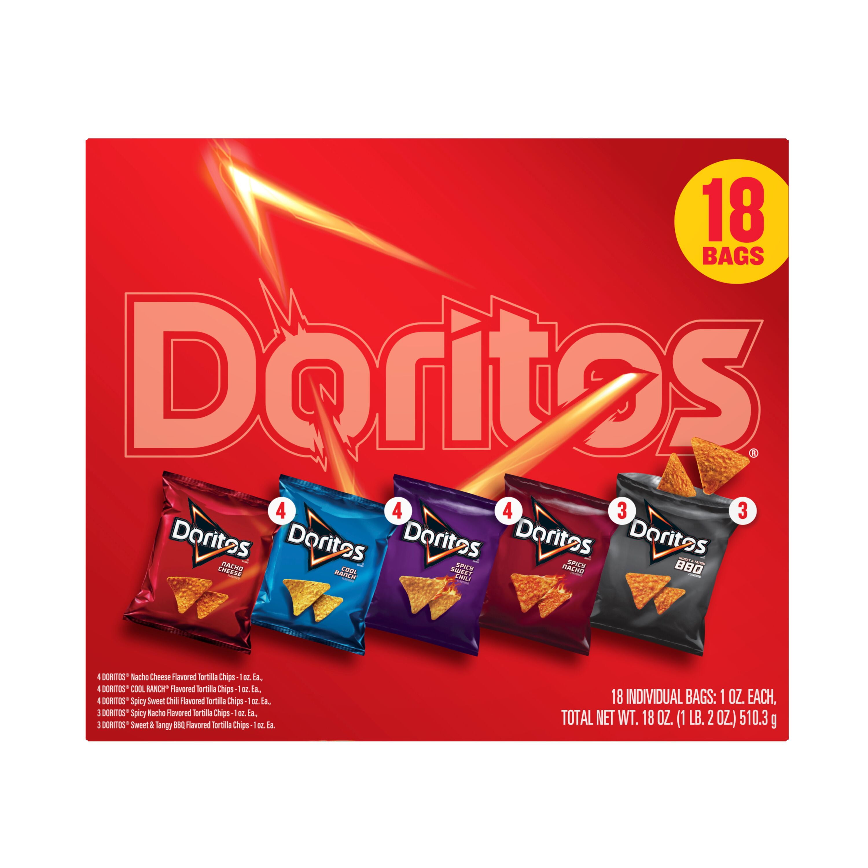 Doritos Tortilla Chips 5 Flavor Variety Pack Snack Chips, 1 oz Bags, 18 Count