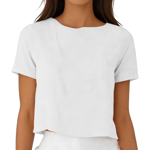Women's Oversized Workout Cropped T Shirts Crew Neck Short Sleeve Casual Loose Summer Crop Tee Tops White