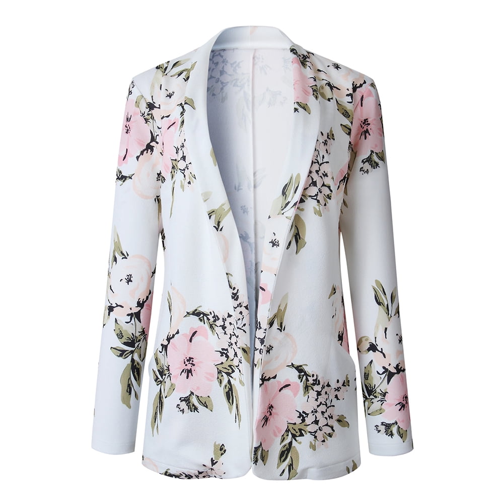 Lizyue Elegant Flower Print Long Sleeve Blazer Women Slim Fit Office Lapel Suit Jacket, Women's, Size: XL, White