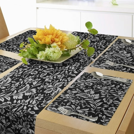 

Charcoal Grey Table Runner & Placemats Garden Inspired Vintage Art of Classy Damask Like Motifs and Leaves Set for Dining Table Decor Placemat 4 pcs + Runner 12 x90 Pale Taupe by Ambesonne