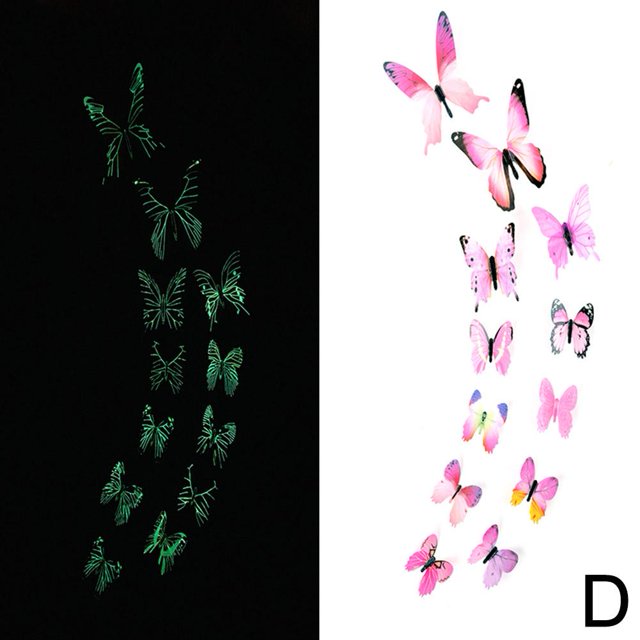 Colorful 12x 3D Luminous Butterfly Moon Stickers Art Design Decal Wall Decals Y5 U6N2