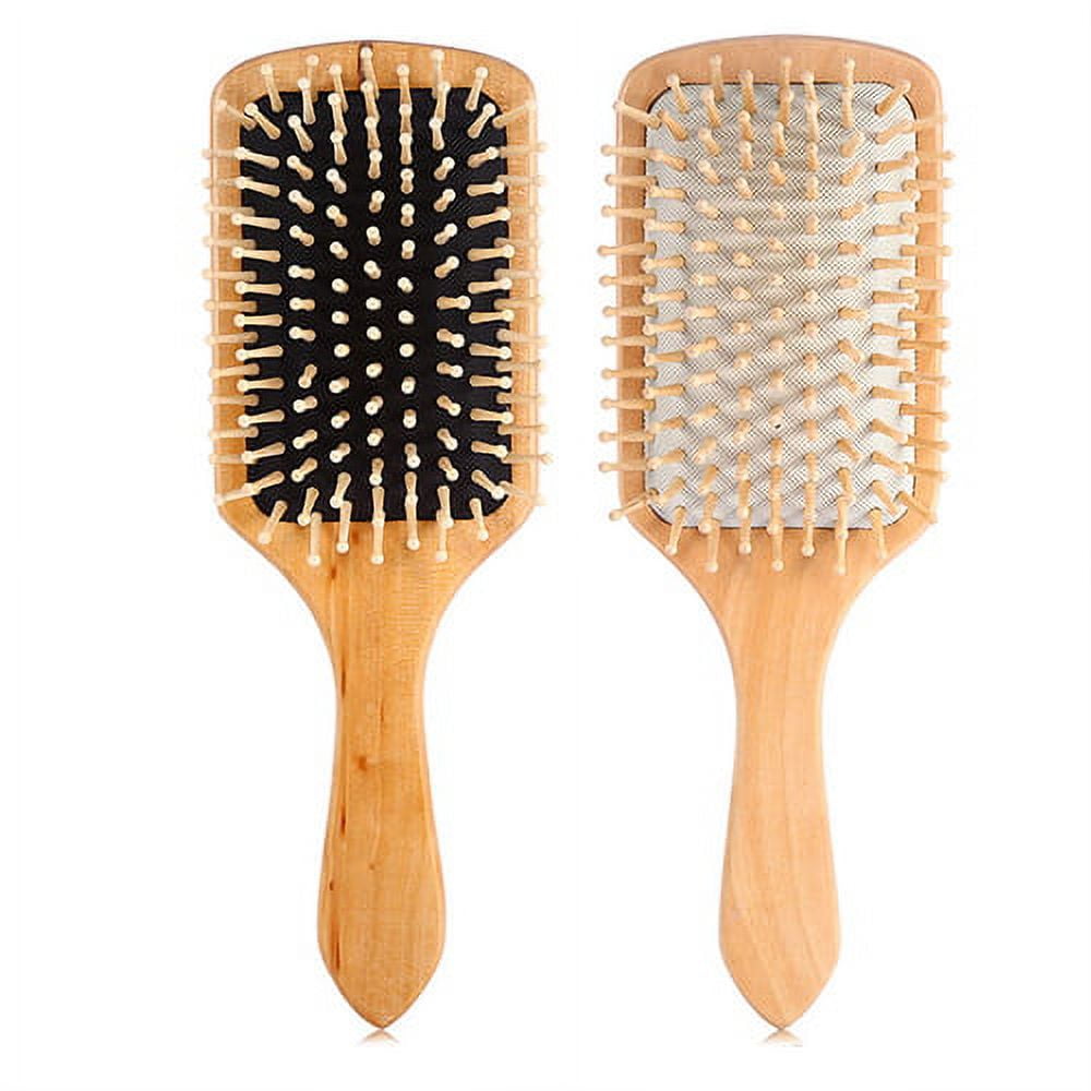 Hair Brush Natural Wooden Bamboo Brush and Detangle Tail Comb Instead of Brush Cleaner Tool, Eco Friendly Paddle Hairbrush for Women Men and Kids Make Thin Long Curly Hair Health and Massage Scalp