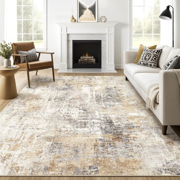 Alfombra Loongrug, lavable, grande, abstracta, moderna, 8 x 10 pies, gris