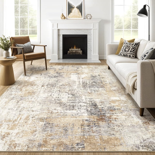 Alfombra Loongrug, lavable, grande, abstracta, moderna, 8 x 10 pies, gris