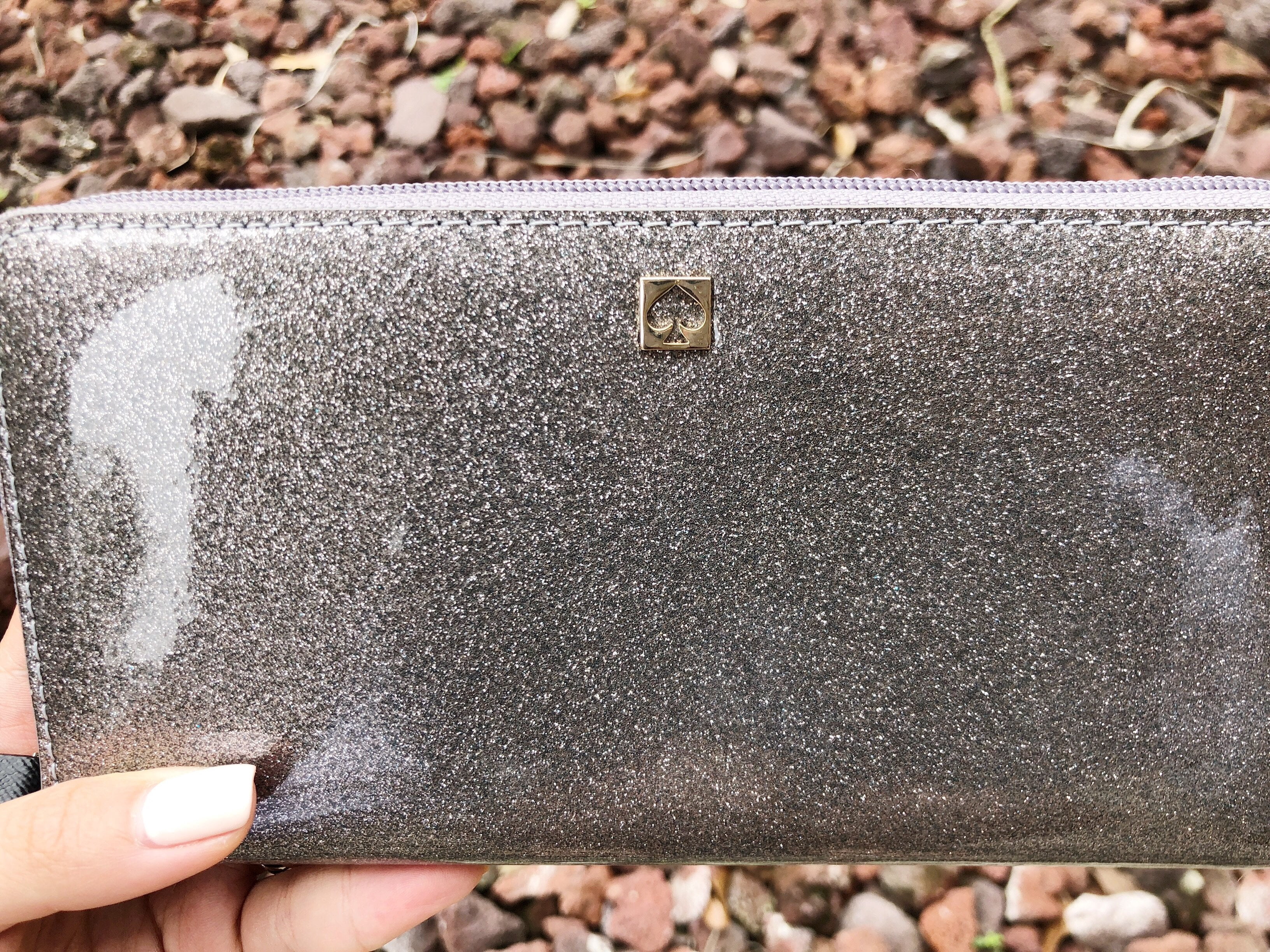 Kate Spade Mavis Street Neda Zip Around Wallet Gray Anthracite Glitter Spark