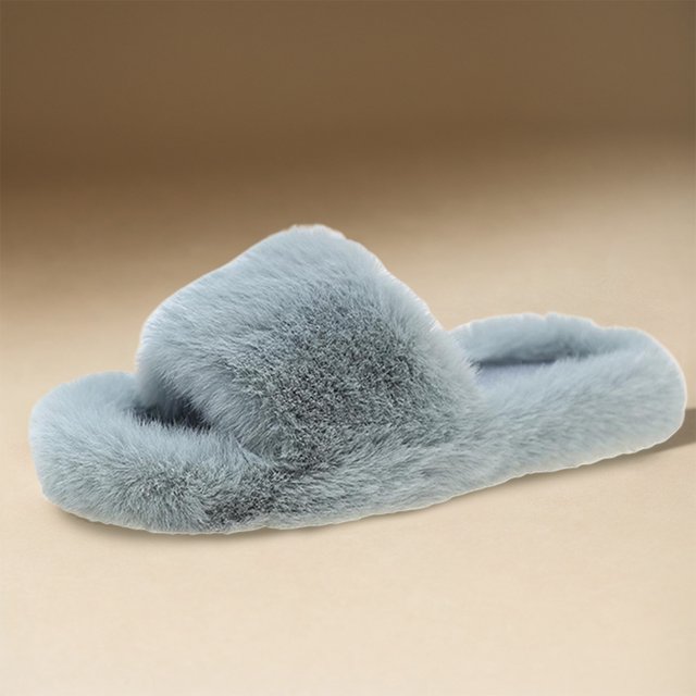 Zapatillas de mujer con suela antideslizante, zapatos deslizantes con forro de piel sintética, puntera abierta y peluda