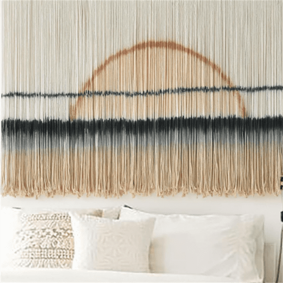 Wall Hanging Large Sunset Dip Dye Boho Tapestry Handmade Woven Cotton Wall Art for Bedroom, Living Room, Above Bed Neutral Modern Minimalist Decor 57" Wx35 L