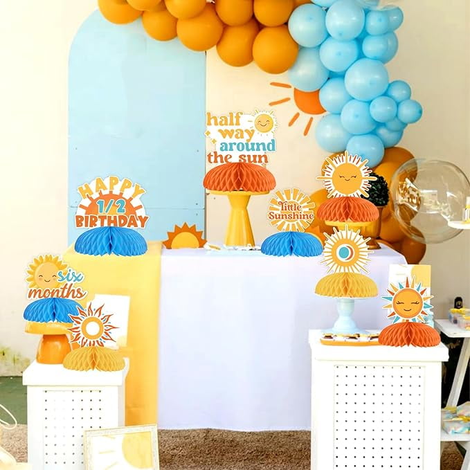 8 Pieces Sun Honeycomb Centerpieces, Half Way Around The Sun Table Toppers Decorations, Boho Sun Themed 6 Months 1/2 Birthday Baby Shower Party Supplies