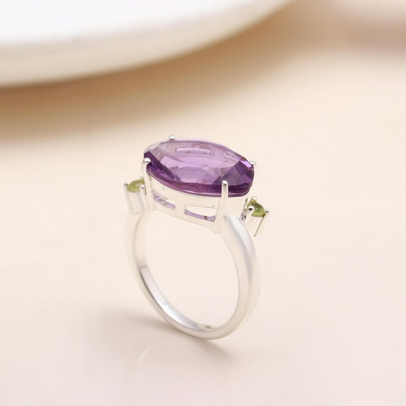AG 925 Jewellery Statement Purple Amethyst Sterling Silver Ring