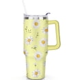 thumbnail image 2 of 40oz Daisy Tumbler with Handle & Straw, Stainless Steel Insulated Cup, Leak Proof Travel Mug, Keeps Drinks Hot/Cold, Nurse Coffee Cup, Gifts for Women Men, 2 of 7