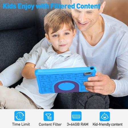 BAKEN ANDROID 14 KIDS TABLET 10.1 INCH WITH CASE, 3GB RAM 64GB, IPS TOUCH SCREEN, QUAD-CORE,1280X800 | WI-FI6 | 6000MAH | GOOGLE CERTIFIED(BLUE)