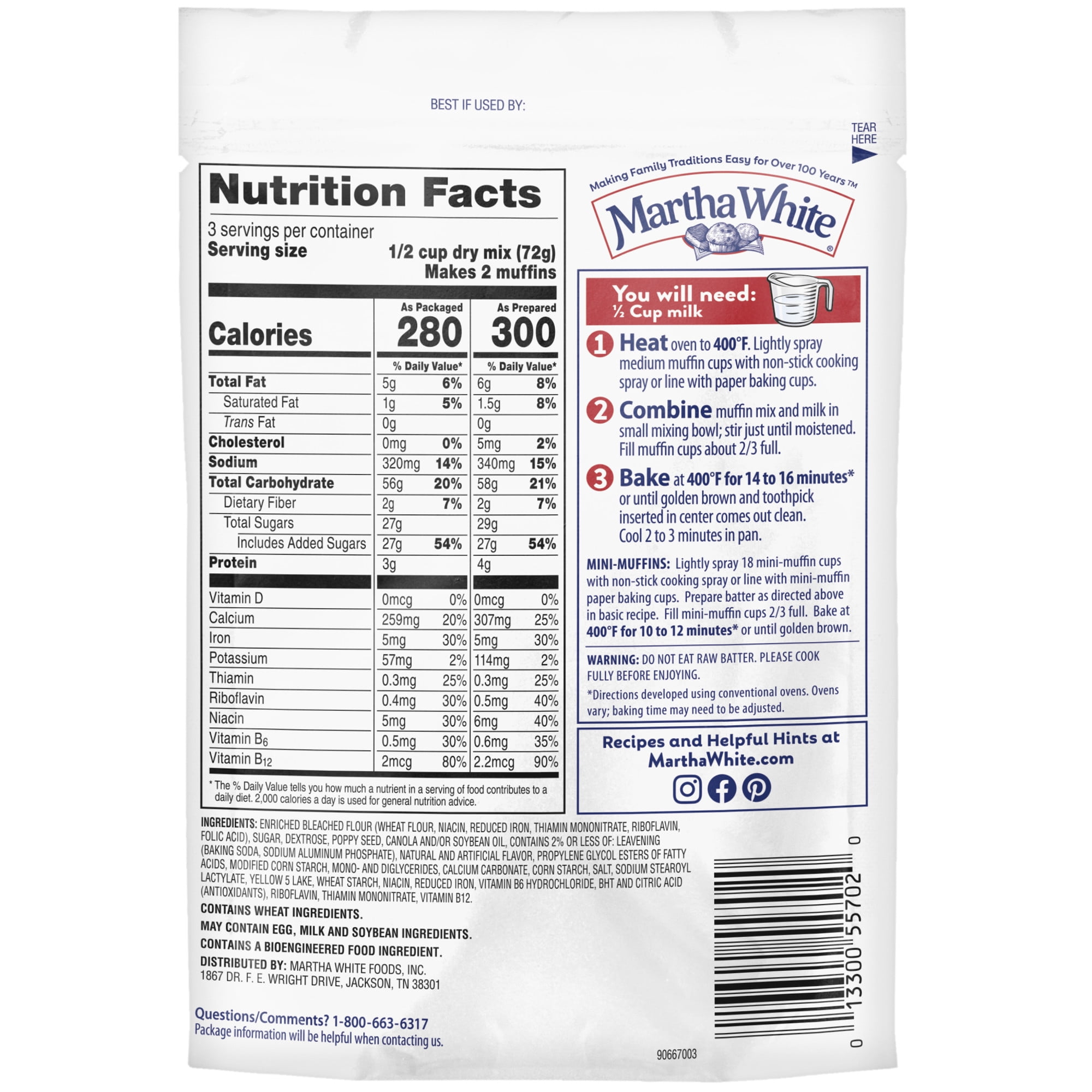 (12 pack) Martha White Lemon Poppy Seed Muffin Mix, 7.6 oz Bag