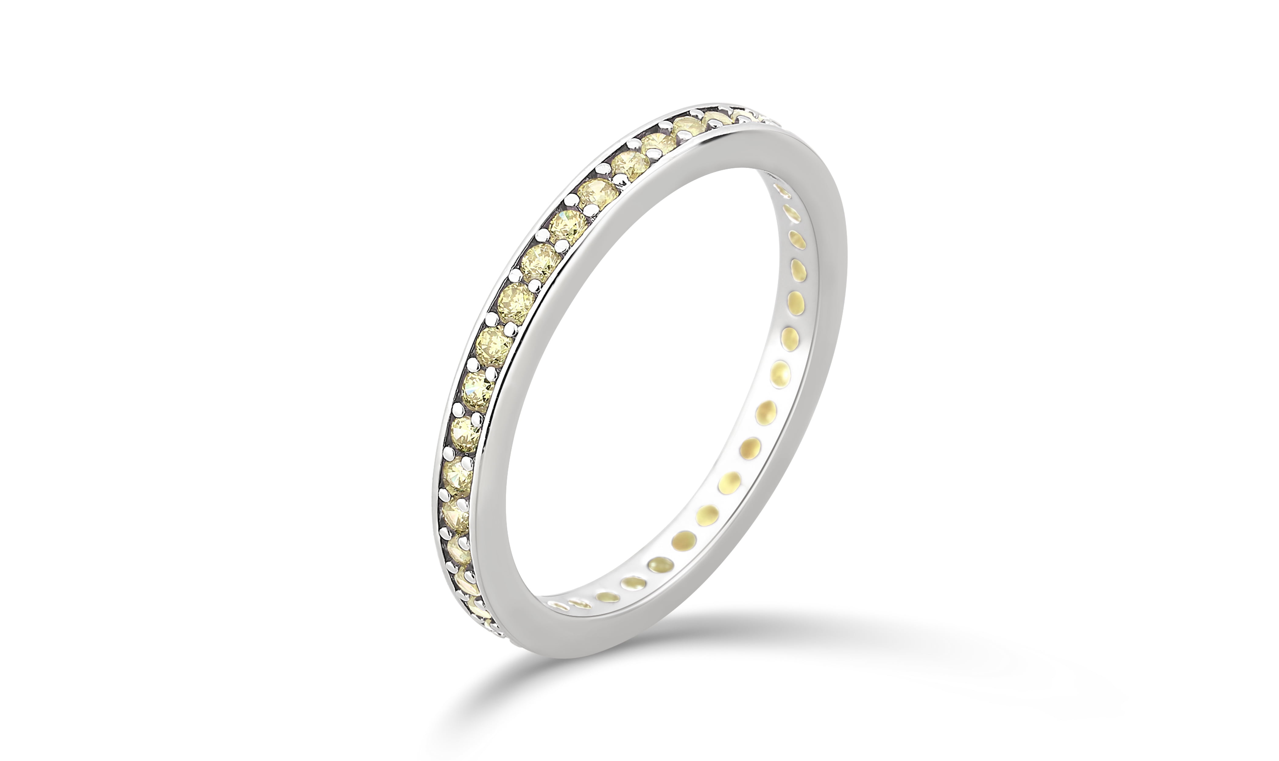 Arista Created Citrine Eternity Fashion Women's Wedding Band in Silver Overlay Brass