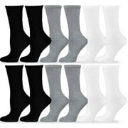 TeeHee Women's Value 12-Pack Fun Crew Socks (Black-White-Grey)