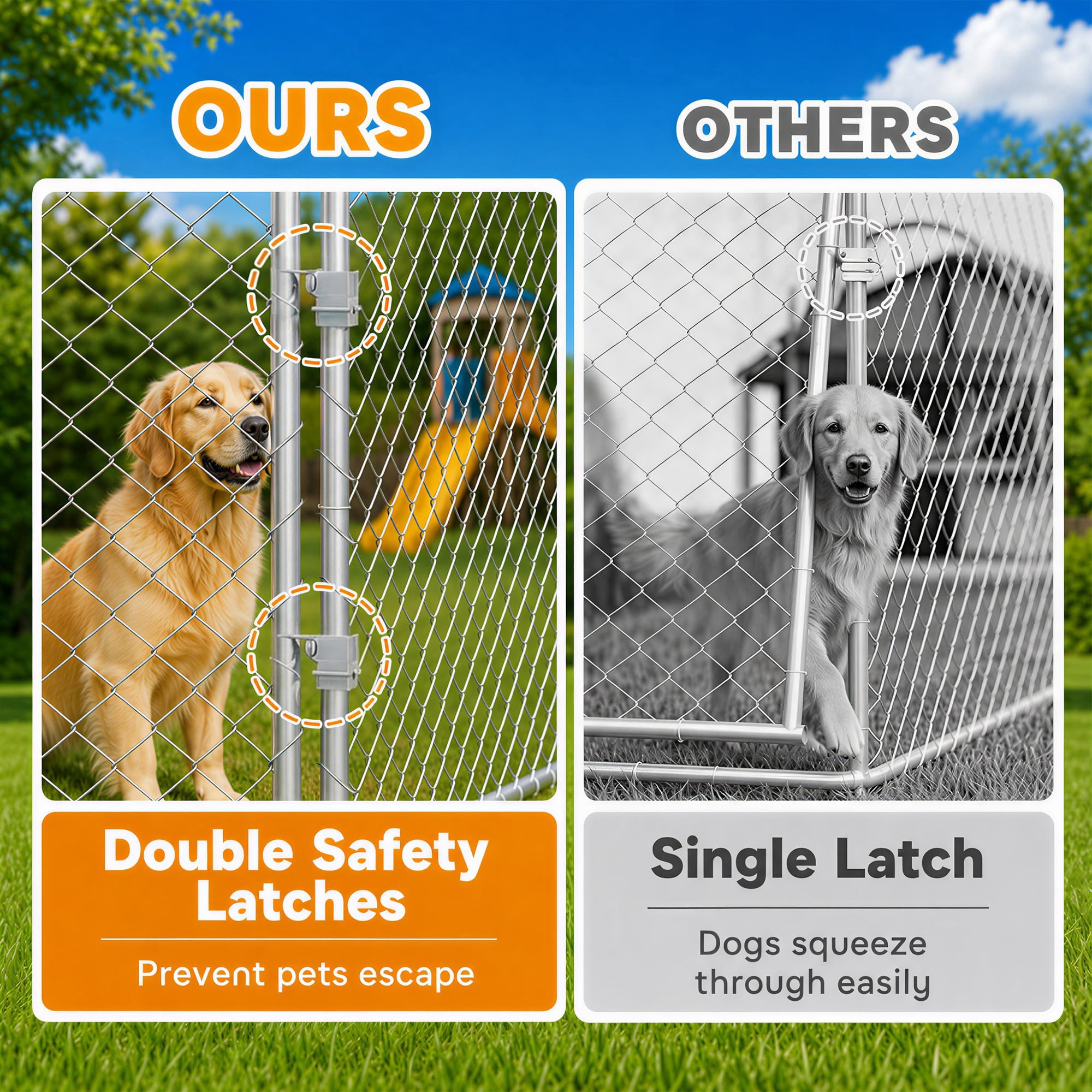 PawHut Outdoor Dog Kennel, Heavy Duty Large Dog Kennel Outside with Waterproof Roof, 2 Secure Latches, Dog Run for Backyard, 20' x 15' x 8'
